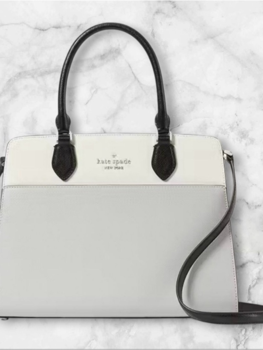 kate spade Two-Tone Black, White & Light Gray Structured Satchel